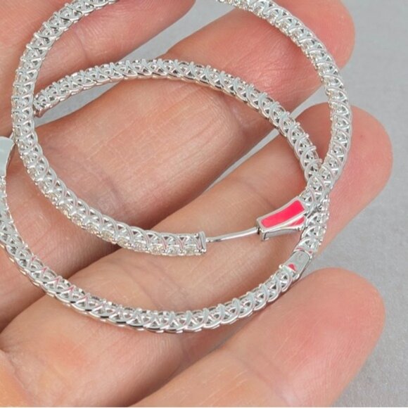 925 Sterling Silver Large Hoop Earrings 4.5cm with Genuine Moissanite Gemstone - Picture 9 of 12